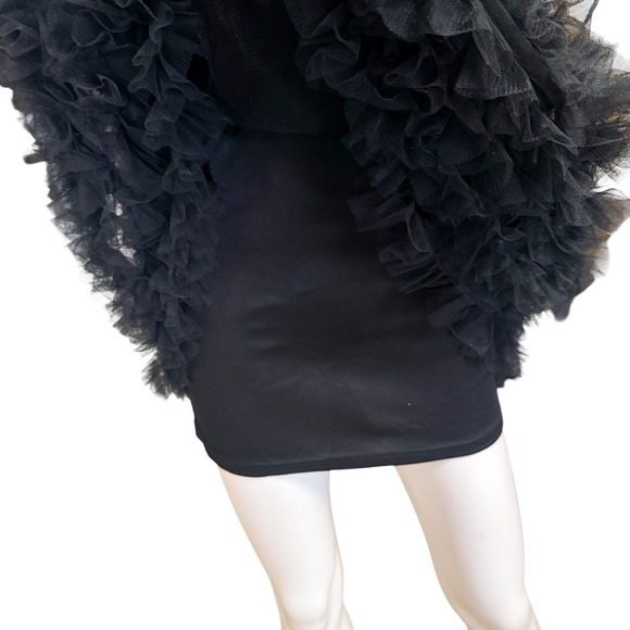 Black Sheer Tulle Ruffle Dress Bow Shoulder Fairy Goth Romantic Aesthetic XS - Picture 5 of 11
